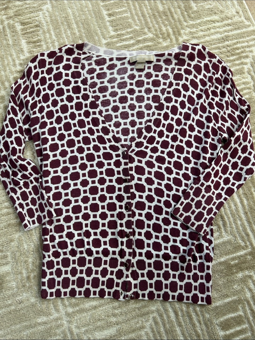 Banana Republic Womens Burgundy Geometric Button-Front Cardigan, S